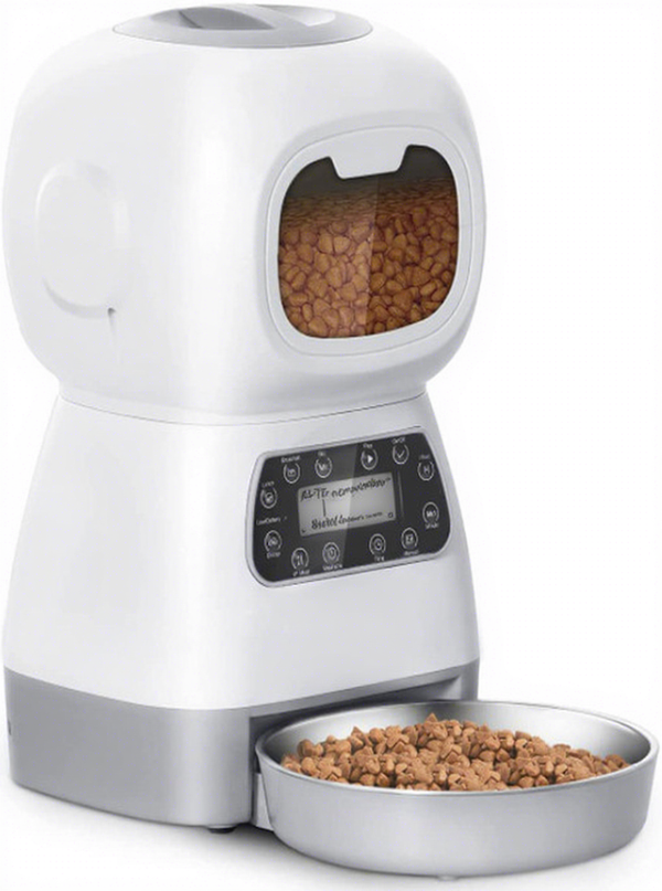White Smart WiFi Automatic Pet Feeder with 6L capacity and minimalist design